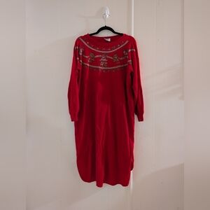 Vintage Bold Spirit Elegant Red Embroidered Long Sleeve Dress/Gown/Sleepwear